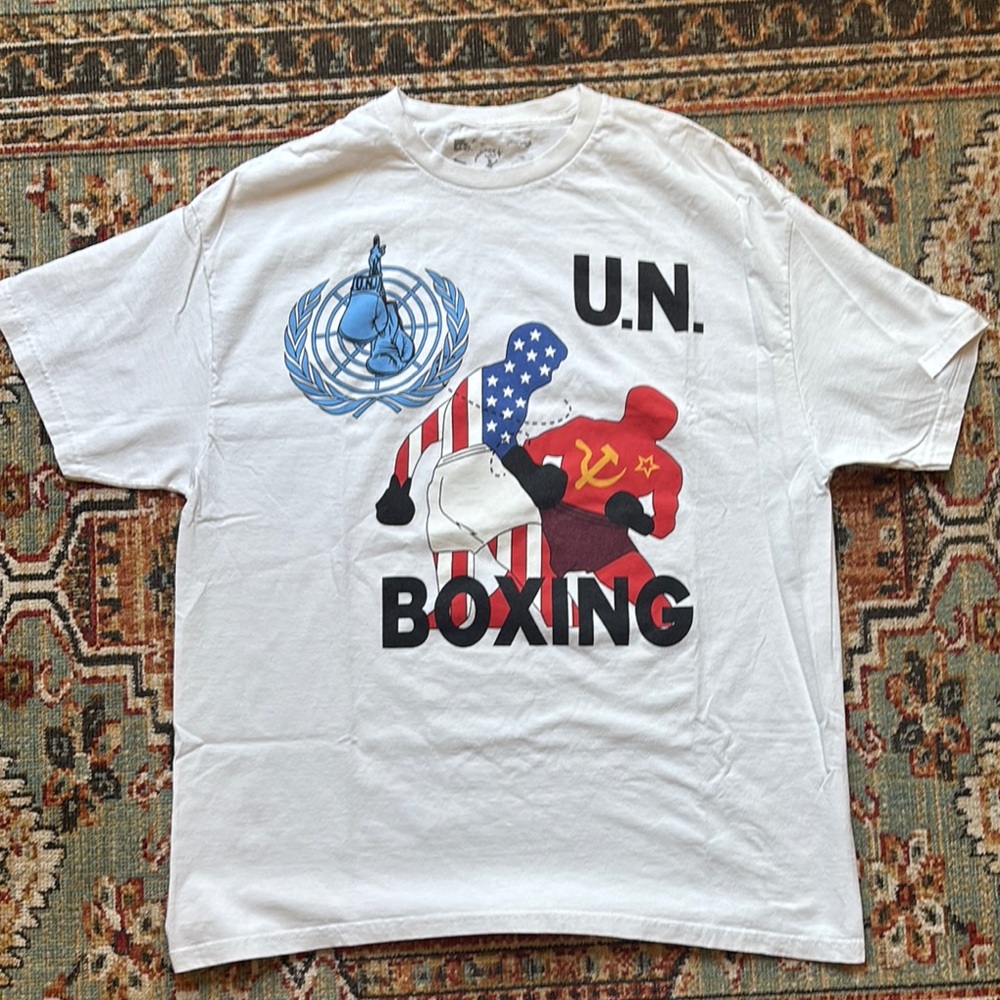 White Graphic T-Shirt with Boxing Print